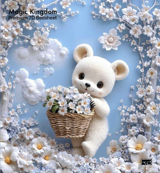 King Size 108x108 Teddy Blossom – Premium 7D Bedsheet