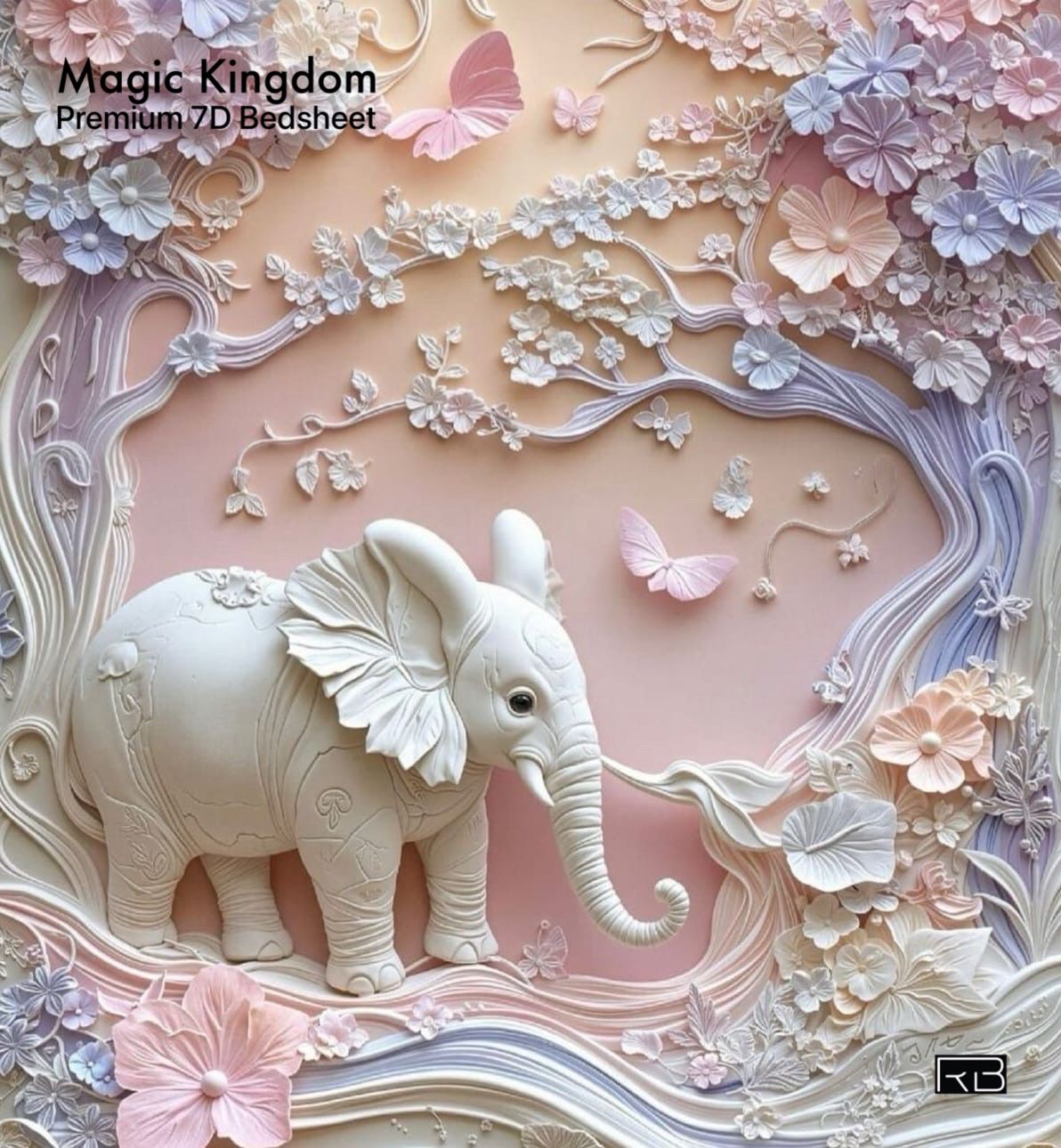 king Size Elephant Blossom – Premium 7D Double Bedsheet with Pillow Covers