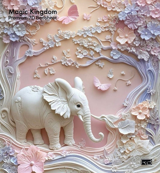 king Size Elephant Blossom – Premium 7D Double Bedsheet with Pillow Covers