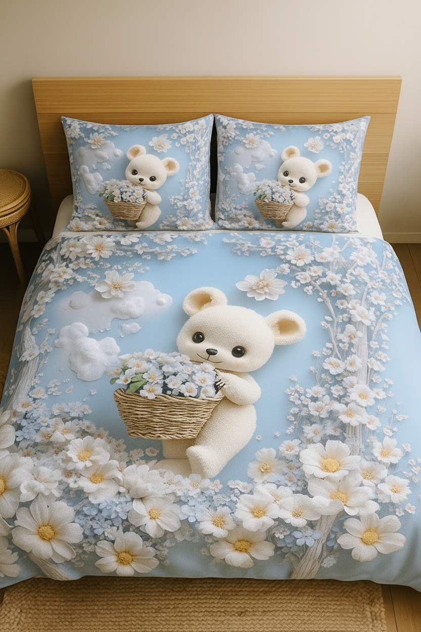 King Size 108x108 Teddy Blossom ā Premium 7D Bedsheet