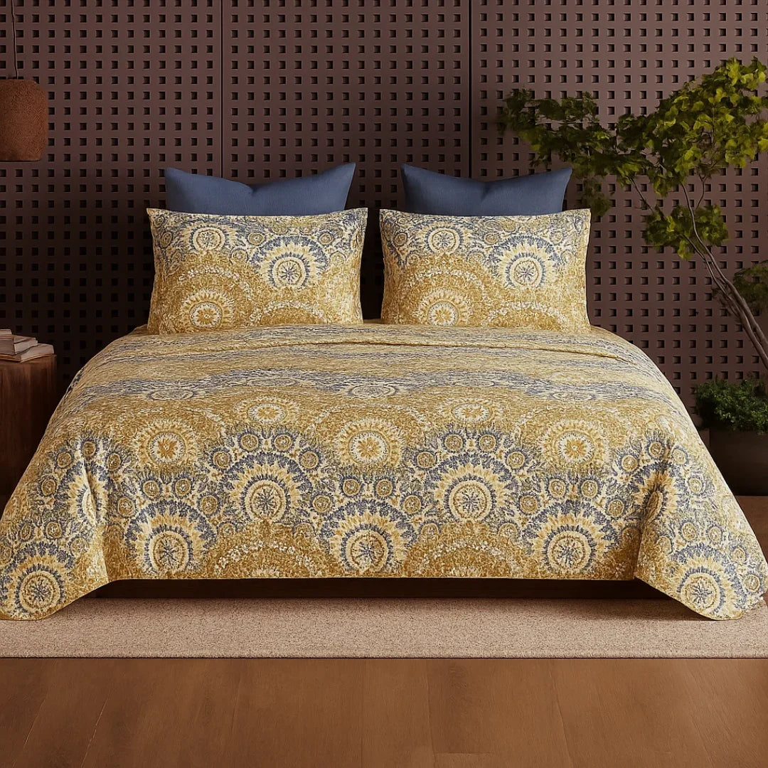 Mandala Majesty Mustard & Blue Bed Sheet Set