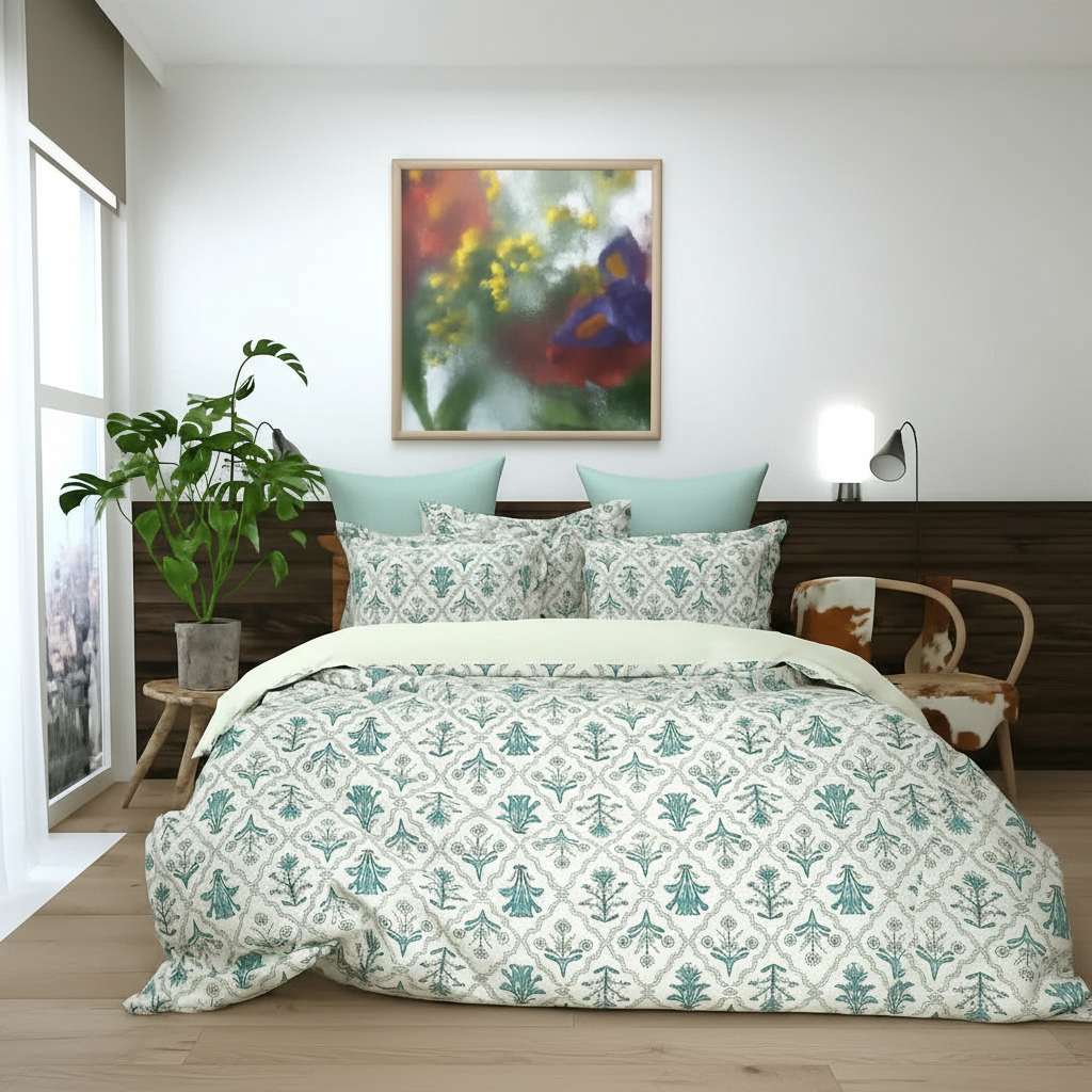 Aqua Bloom Bedsheet Set – Calm & Classic Edition - Neend Niketan