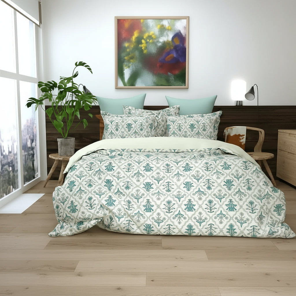 Botanical Whisper Green Floral Bedsheet Set