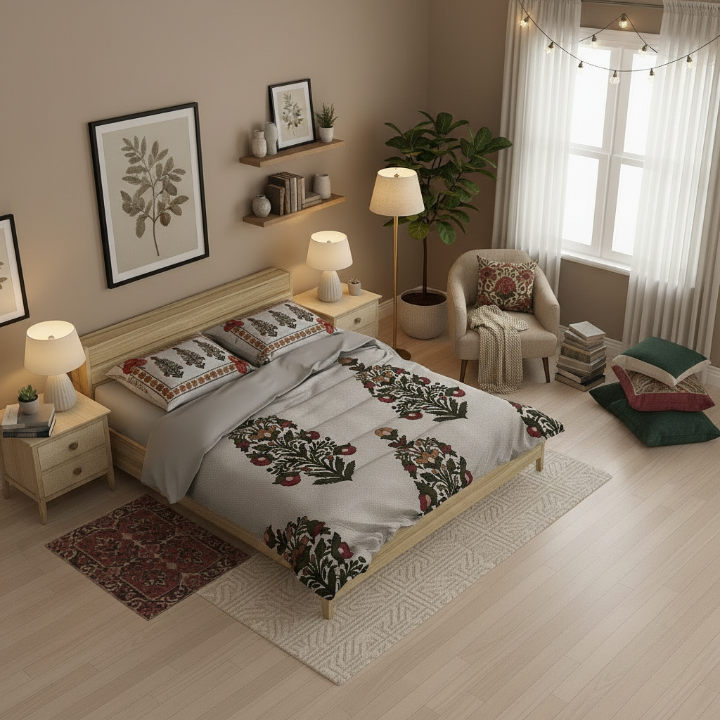 Kesar Bagh – Casement Cotton Floral Bedsheet Set