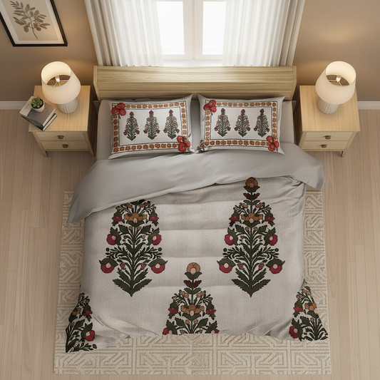 Kesar Bagh – Casement Cotton Floral Bedsheet Set