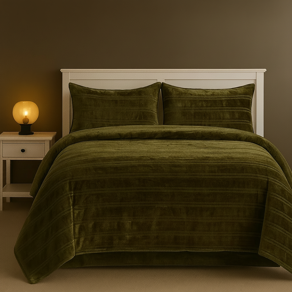 Velour Royale – Olive Woollen Bedding Set