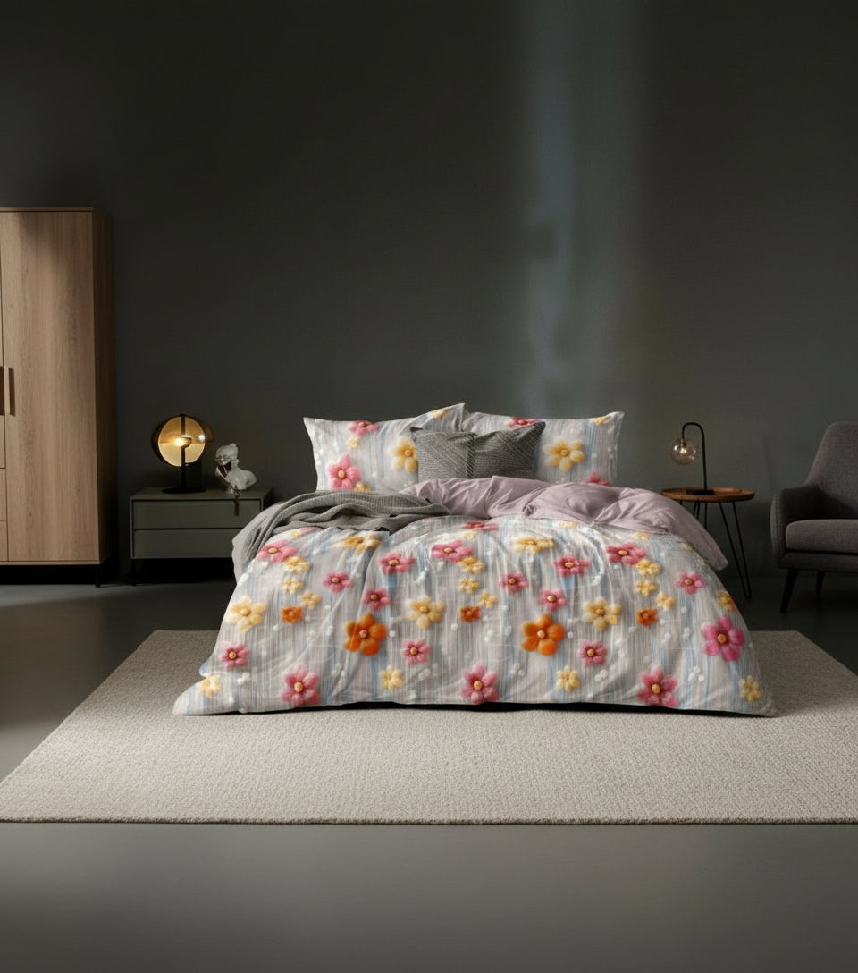 Floral Fantasy – Premium 7D Double Bedsheet with Pillow Covers