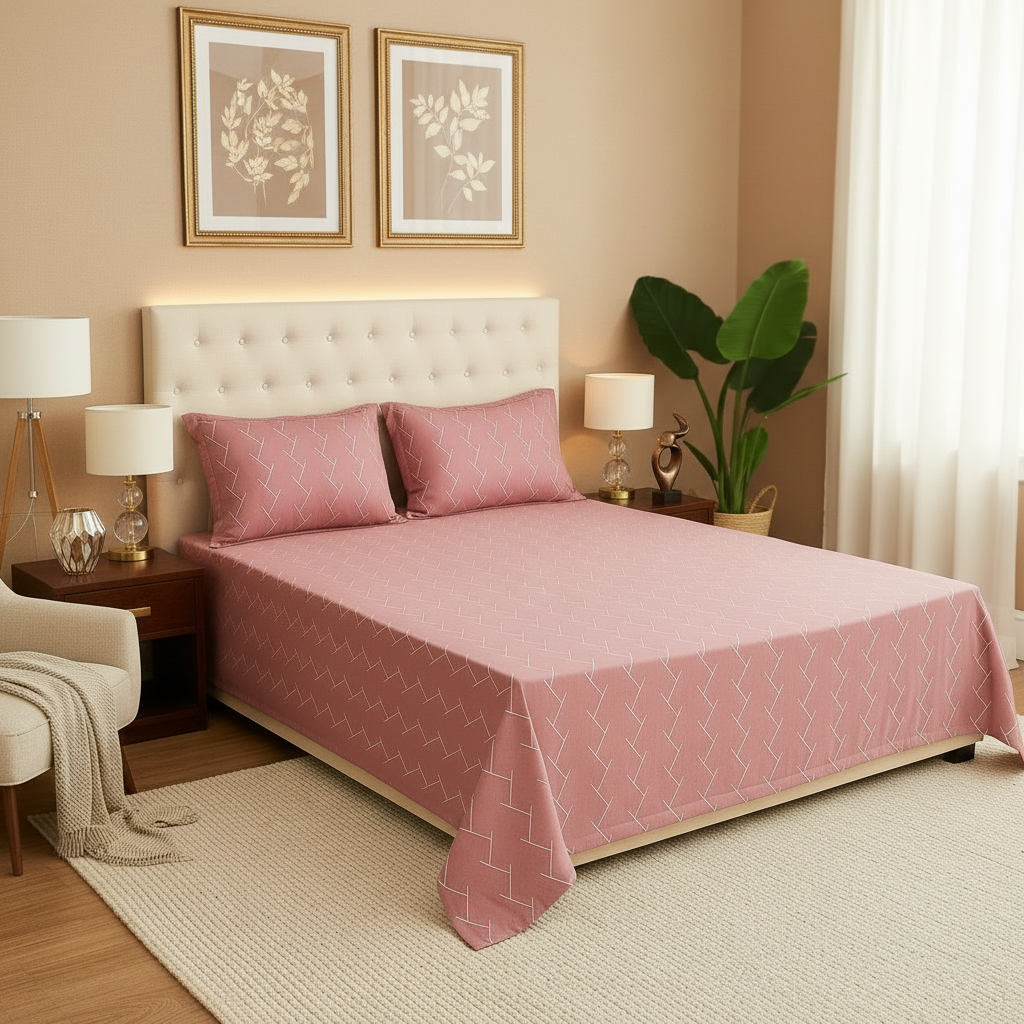 Peachline Whisper – Premium Cotton King Bedsheet Set