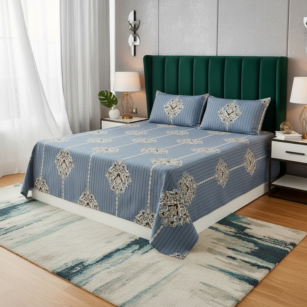 Modern Royale Bedsheet – Heavy Glace Cotton King Size with Pillow Covers