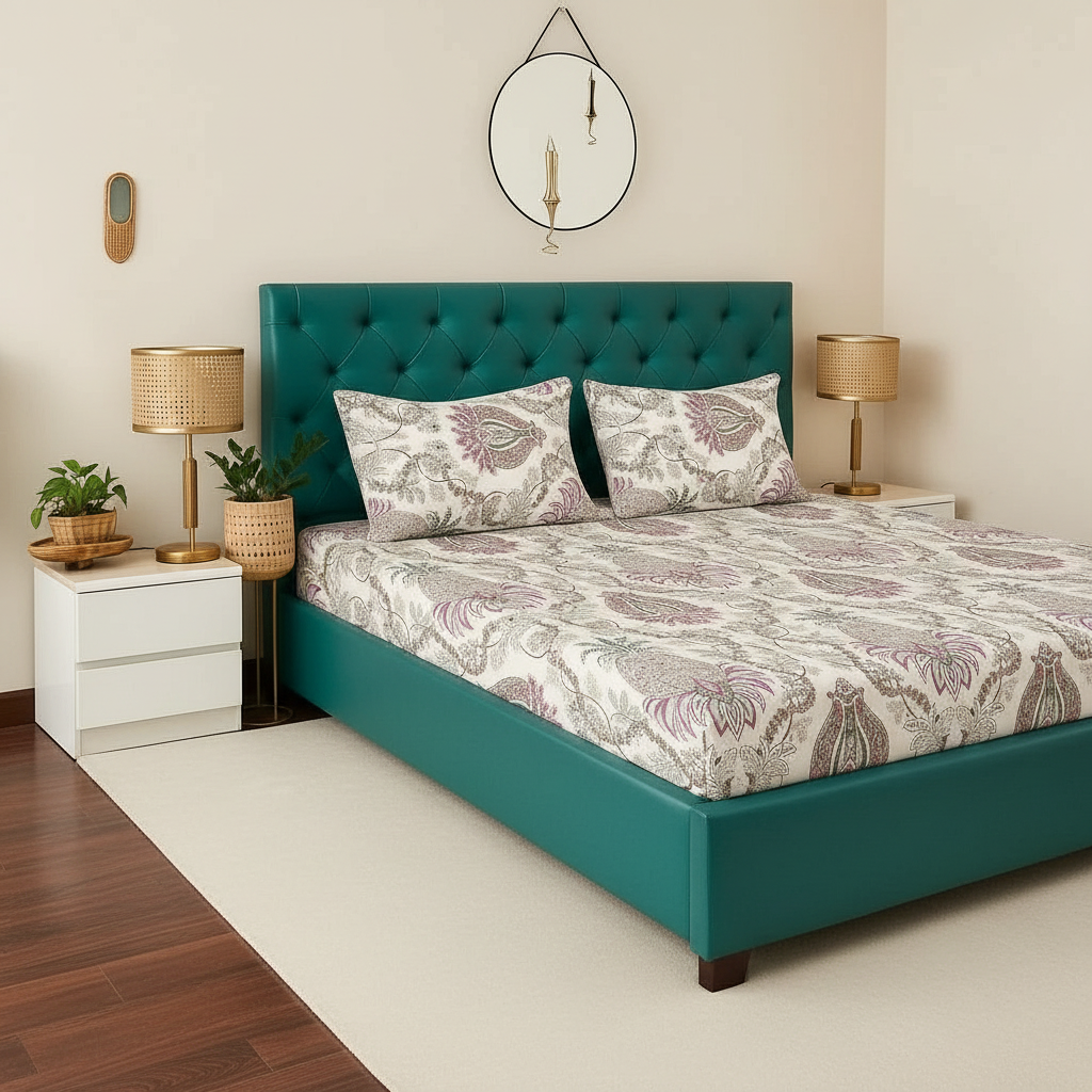 Blossom Reign – Premium Floral Grandeur Bedsheet - Neend Niketan