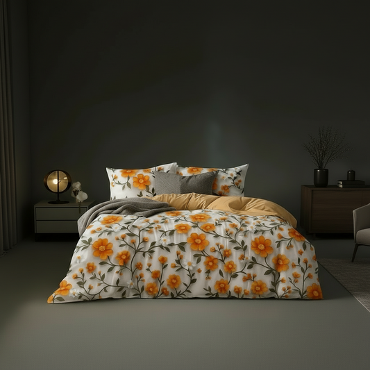 AmberBloom – 7D Orange Blossom Bedsheet Set - Neend Niketan