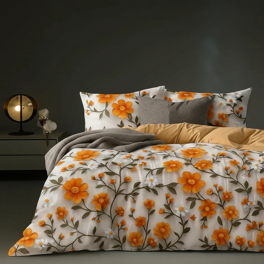 AmberBloom – 7D Orange Blossom Bedsheet Set