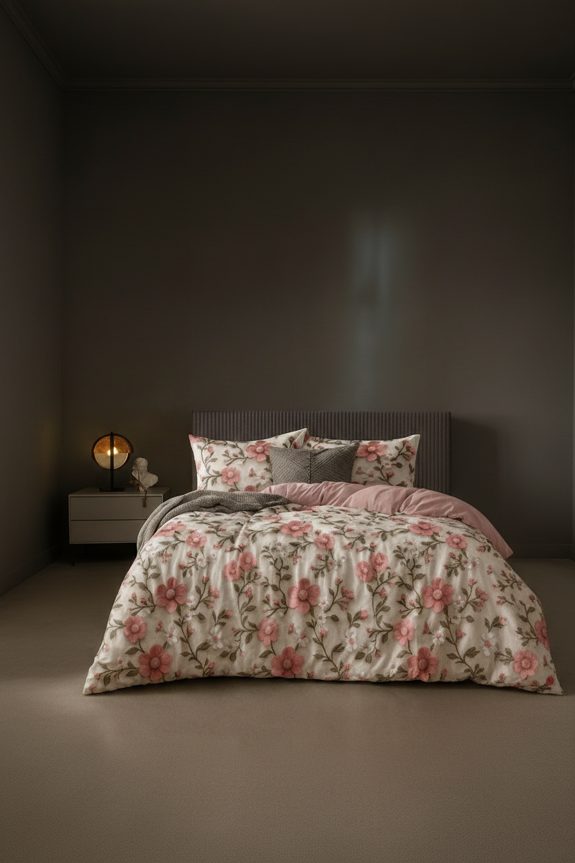 Rosé Charm – Premium Floral Cotton Feel Double Bedsheet with Pillow Covers