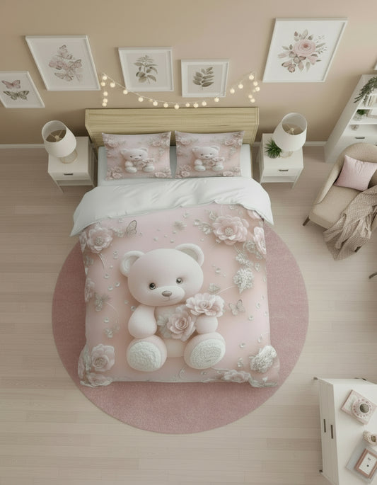 King Size 108x108 Blush Teddy Dreamland – Premium 7D Double Bedsheet with Pillow Covers
