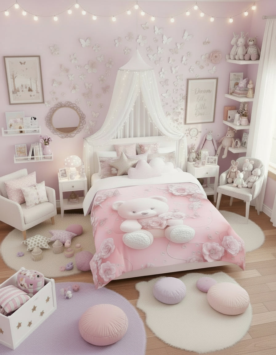 Cuddle Bear Comforter – Soft Pink Floral Single Bed Comforter