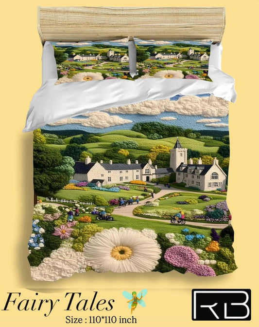 Countryside Fairytale – Premium 7D Double Bedsheet with Pillow Covers