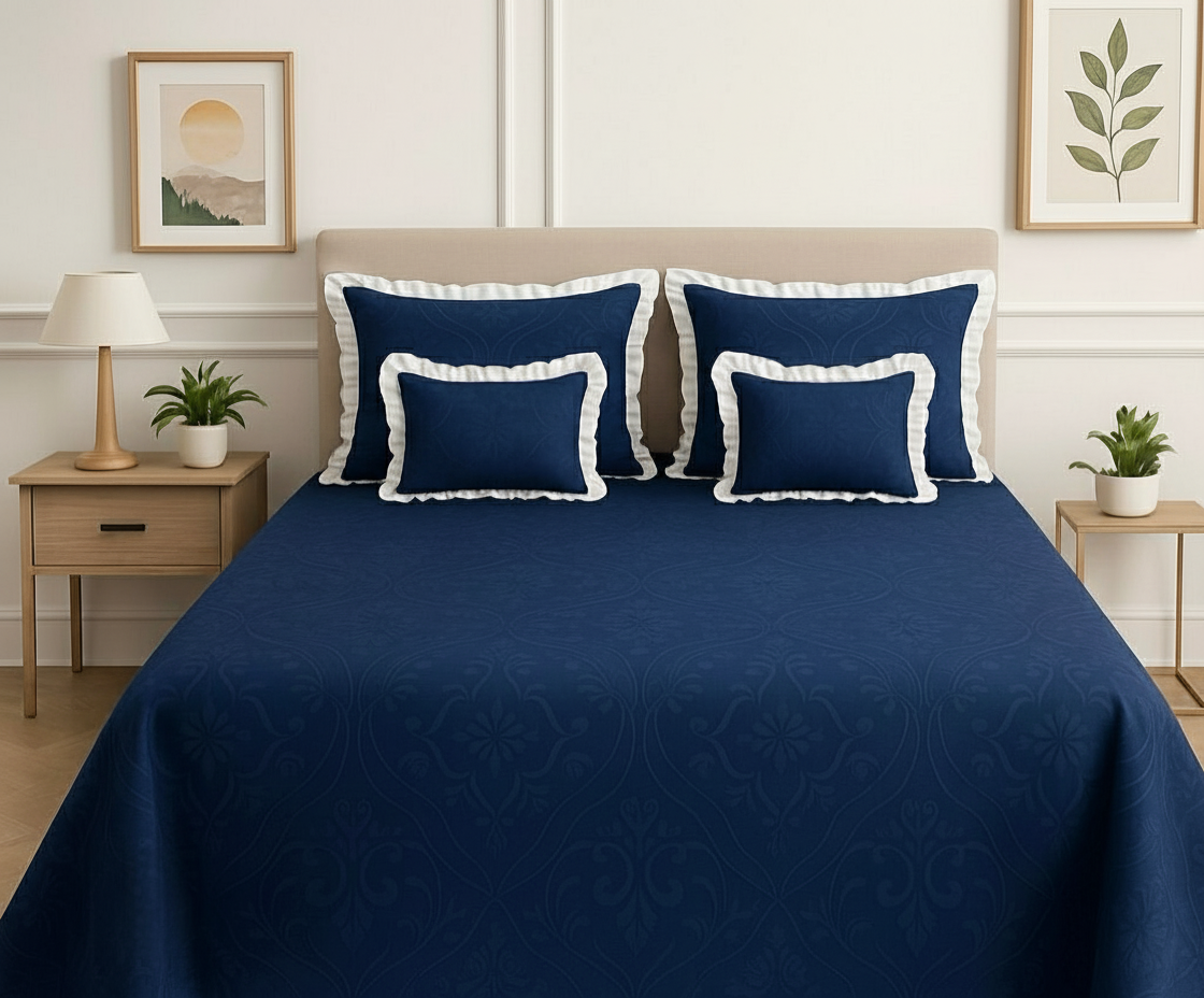 SELF EMBOSSED Super Premium 5-PC Designer Frill Bedding Set – The Royal Upgrade Your Bedroom Deserves