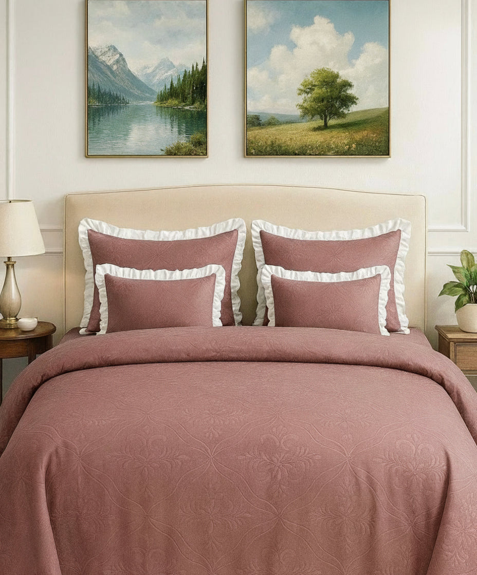 SELF EMBOSSED Super Premium 5-PC Designer Frill Bedding Set – The Royal Upgrade Your Bedroom Deserves