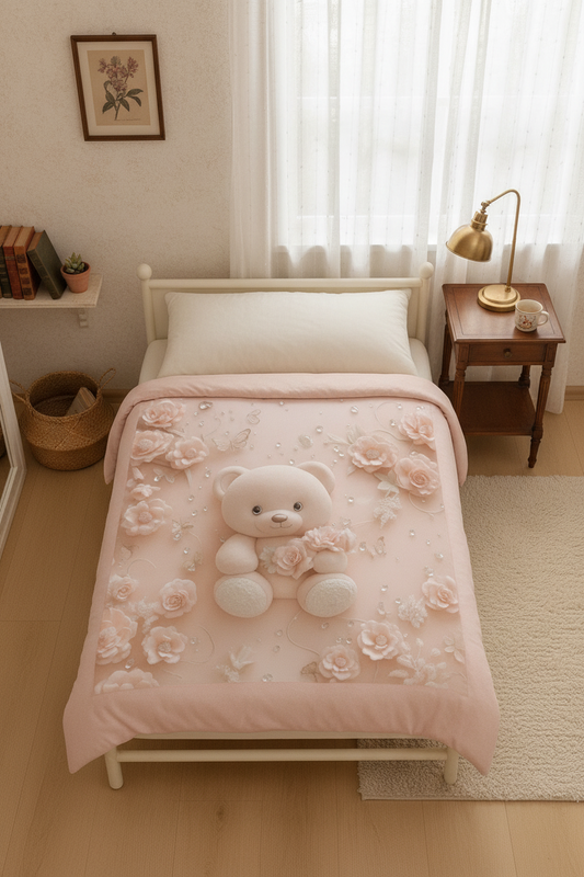 Cuddle Bear Comforter – Soft Pink Floral Single Bed Comforter
