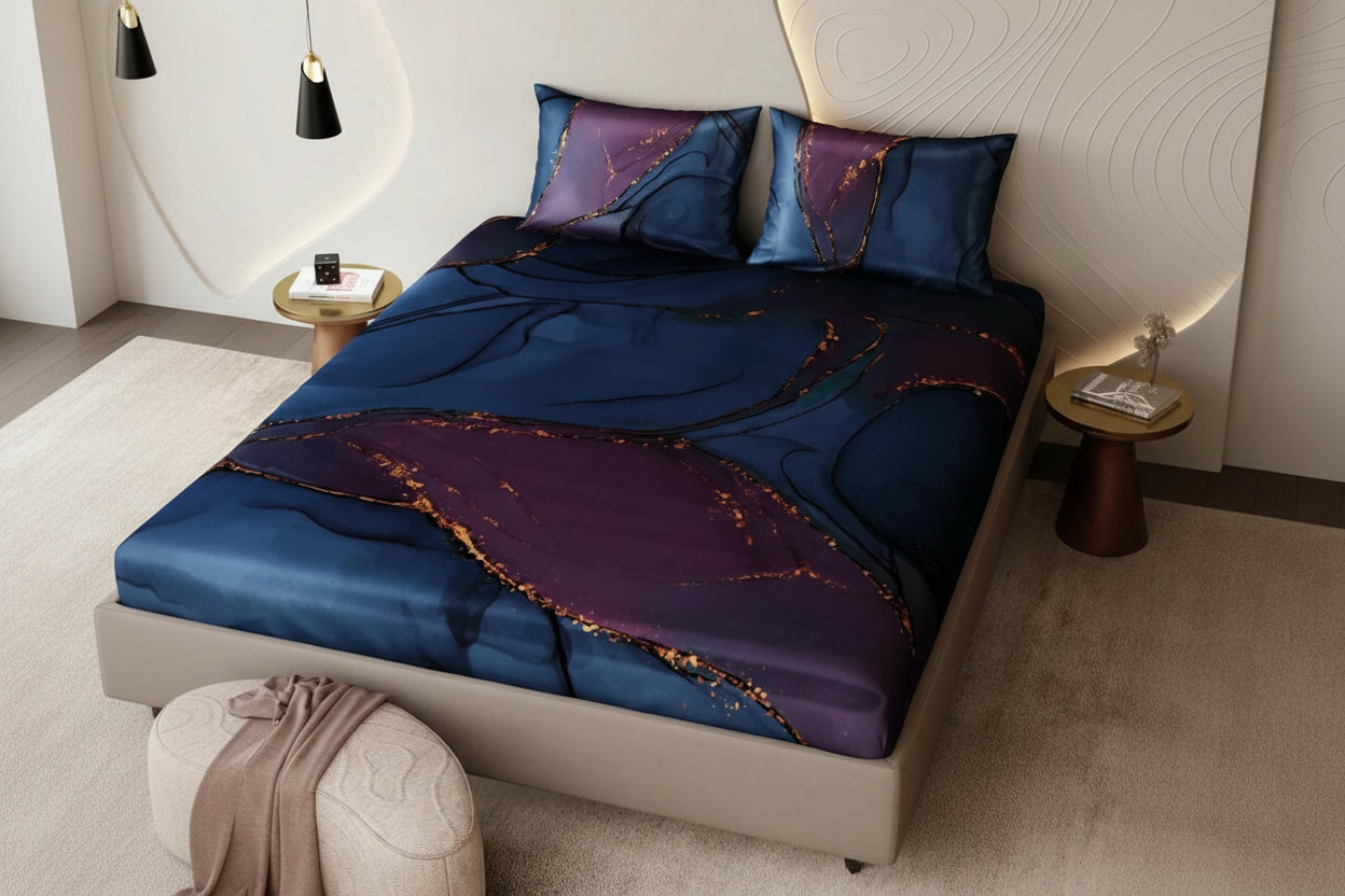 Obsidian Marble Premium Fitted Bedsheet